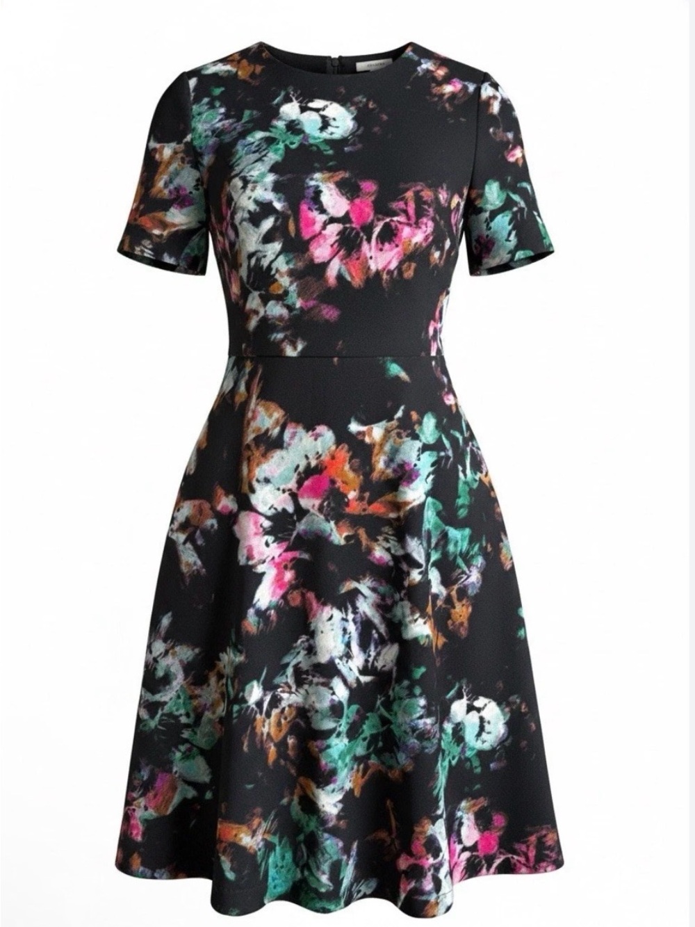 Mark New York Black Scuba Floral Fit-and-Flare Dress - Multicolor